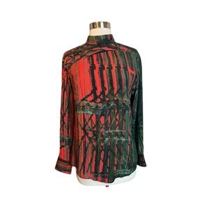 Palmer Harding Shirt Size UK 8/US 4 Red Green Abstract Print Artsy Long Sleeve